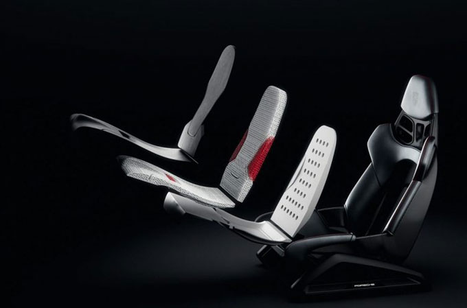 Porsche 911 718 3D printed custom bucket seats, 3 firmness levels, 8% lighter, courtesy of Porsche