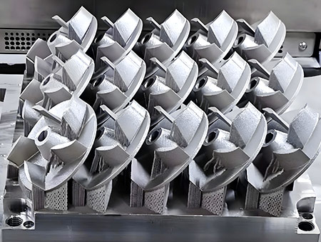 316L Semi-Open Impeller, Metal 3D Printed with Original Substrate and Supports Intact