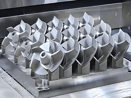 Batch of 316L Pump Impellers after SLM Metal 3D Printing, Original Substrate and Supports Not Removed